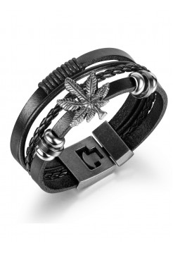 Браслет кожаный "Cannabis"