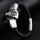 Элегантный черный браслет со стальной плашкой с головой льва
