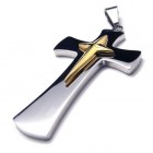 Кулон стальной крест с вставкой маленького золотого креста