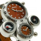 Стильные большие мужские наручные кварцевые часы в коричневом исполнении